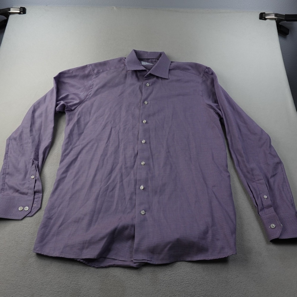 Eton Dobby Dress Shirt Mens 43 17 Blue Red Weave Slim Fit Button Up Preppy